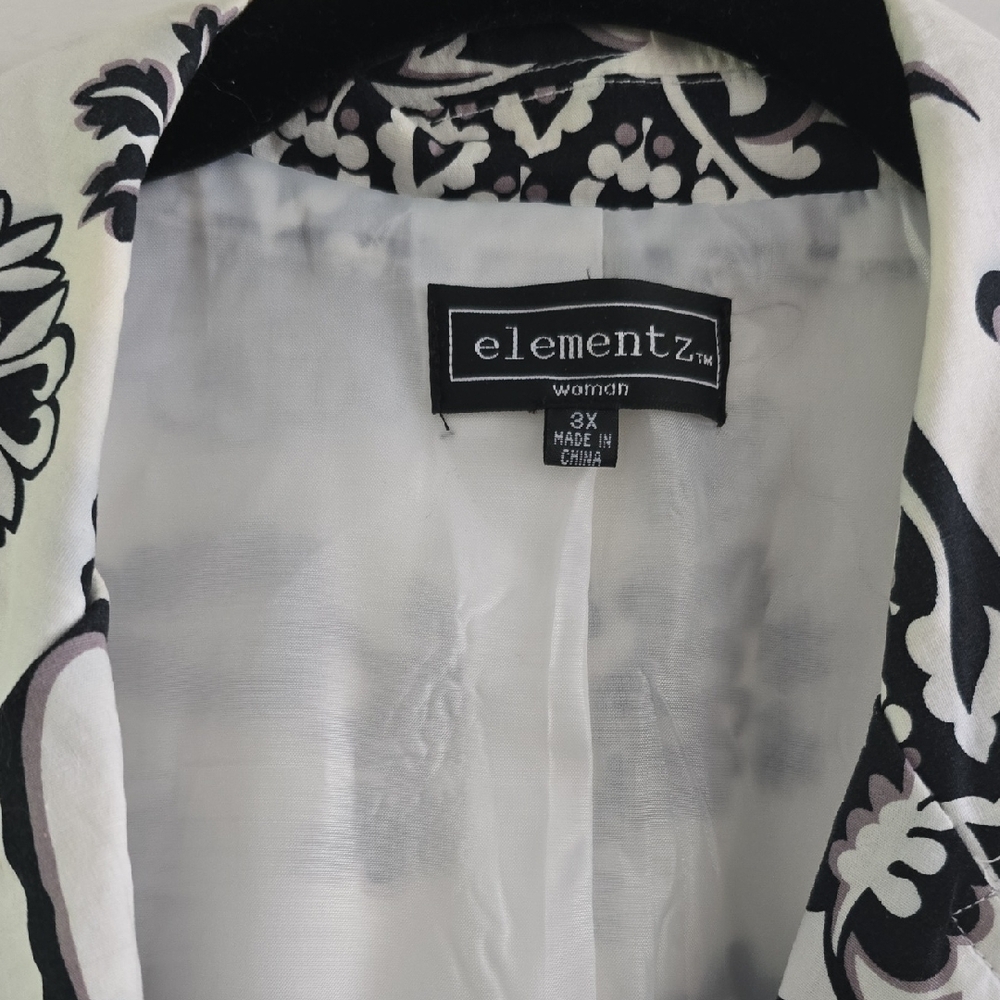 GUC- Elements Women's Black White Patterned short Sleeve Blazer, Sz 3X - Picture 2 of 10